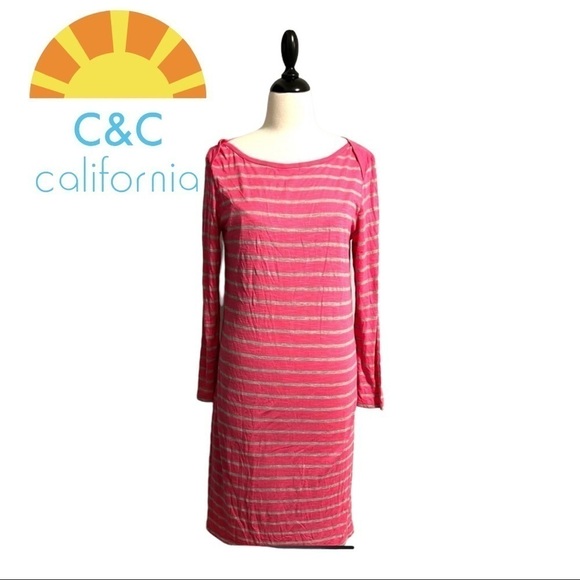C & C CALIFORNIA (NWOT) FULLY LINED DRESS. SIZE M. PINK & GRAY STRIPED - Picture 1 of 9